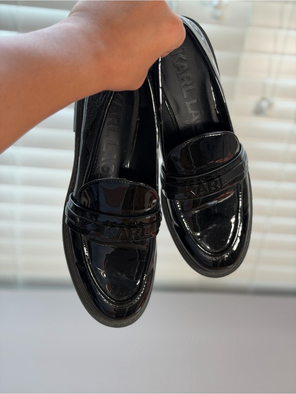 Karl Lagerfeld Black Patent Leather Slip-On Loafers